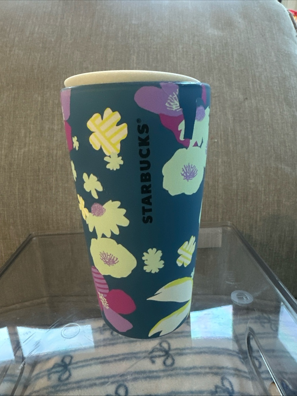 STARBUCKS Spring Floral Matte Soft Touch Ceramic Travel Mug Tumbler 12oz